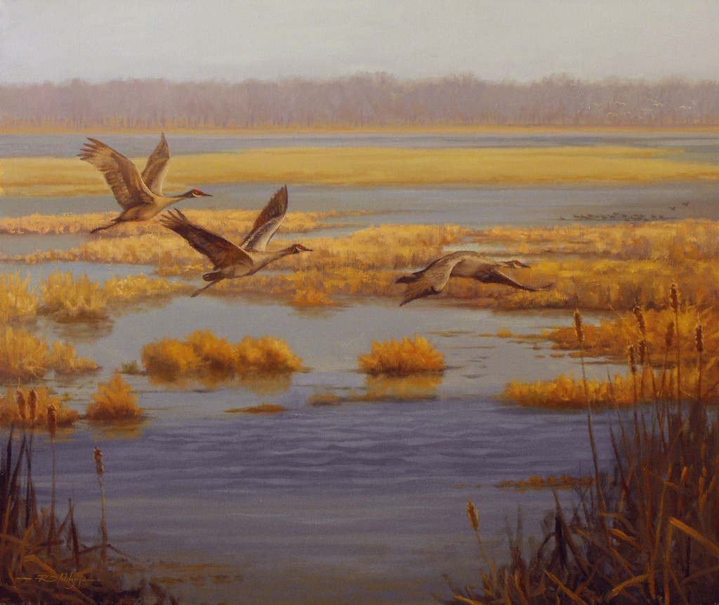 Rick WIlson painting Sandhill Cranes