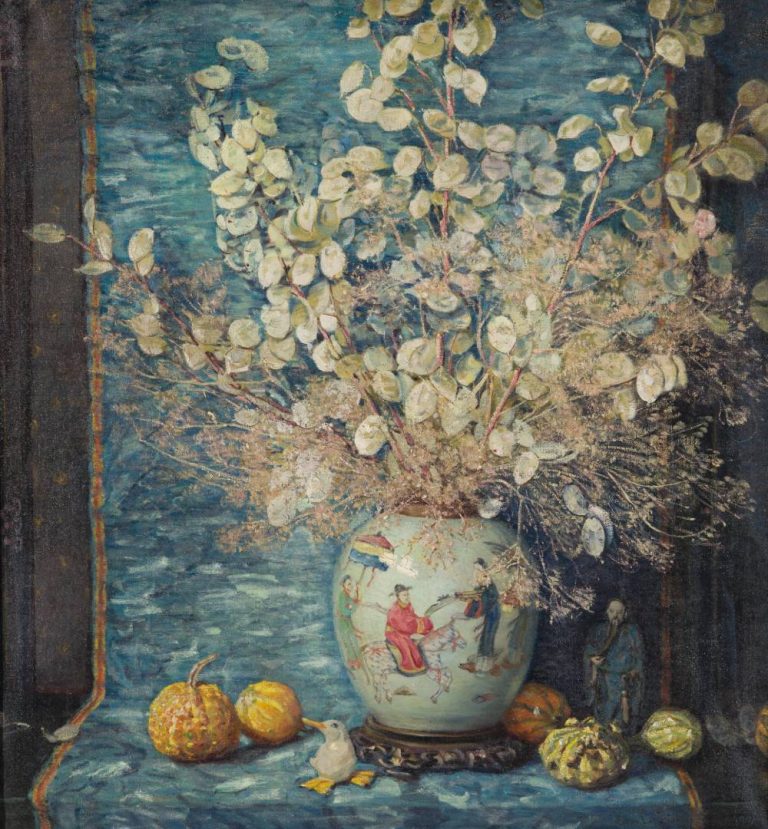 Anna Lee Stacey Still Life with Gourdes and Famille Rose Jar